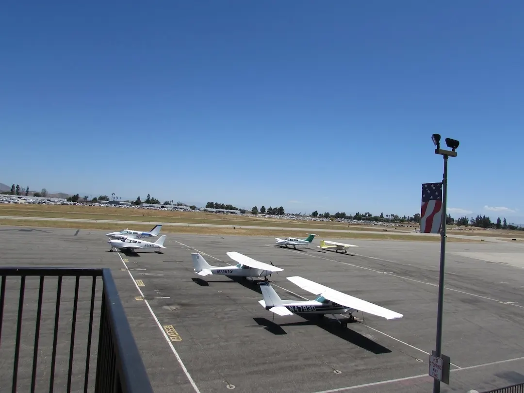 Training aircraft on the ramp at Riverside Municipal Airport, Southern California