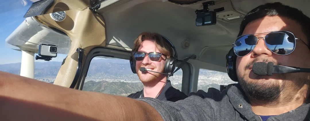View from inside the cockpit during a discovery flight over Southern California