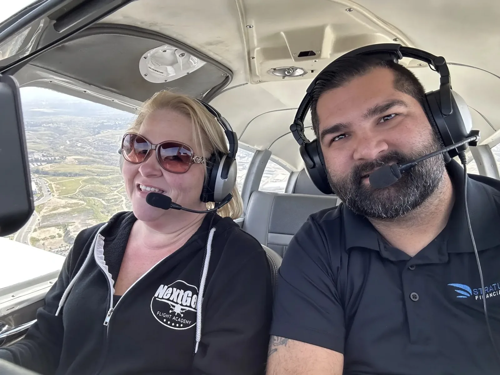 Aircraft flying over Catalina Island during a discovery flight from Riverside or Redlands
