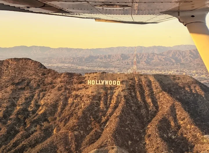 View of the Hollywood Sign from the cockpit during a Southern California discovery flight